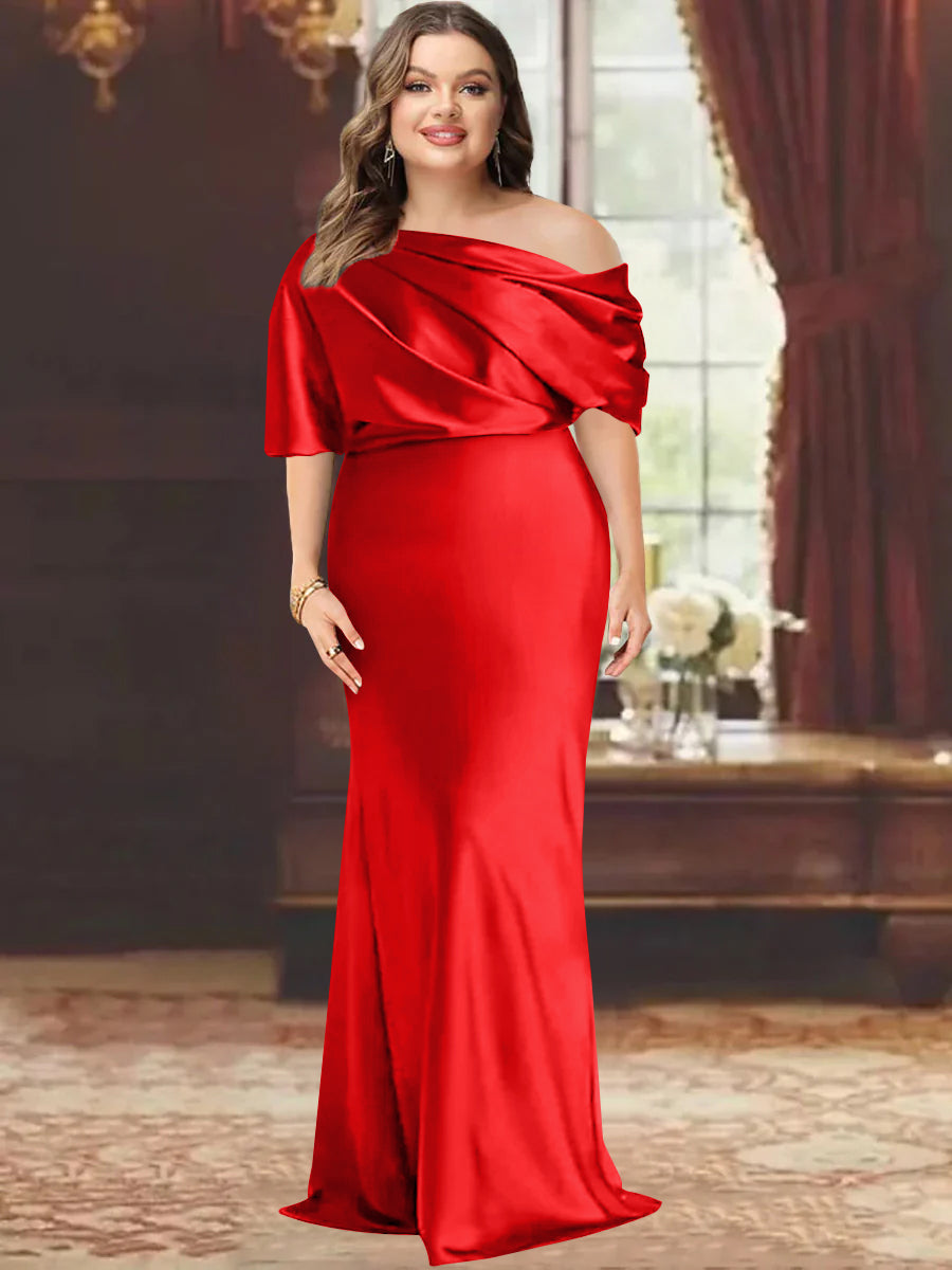 Sheath/Column One-Shoulder Floor-Length Plus Size Mother of the Bride Dresses with Ruffles