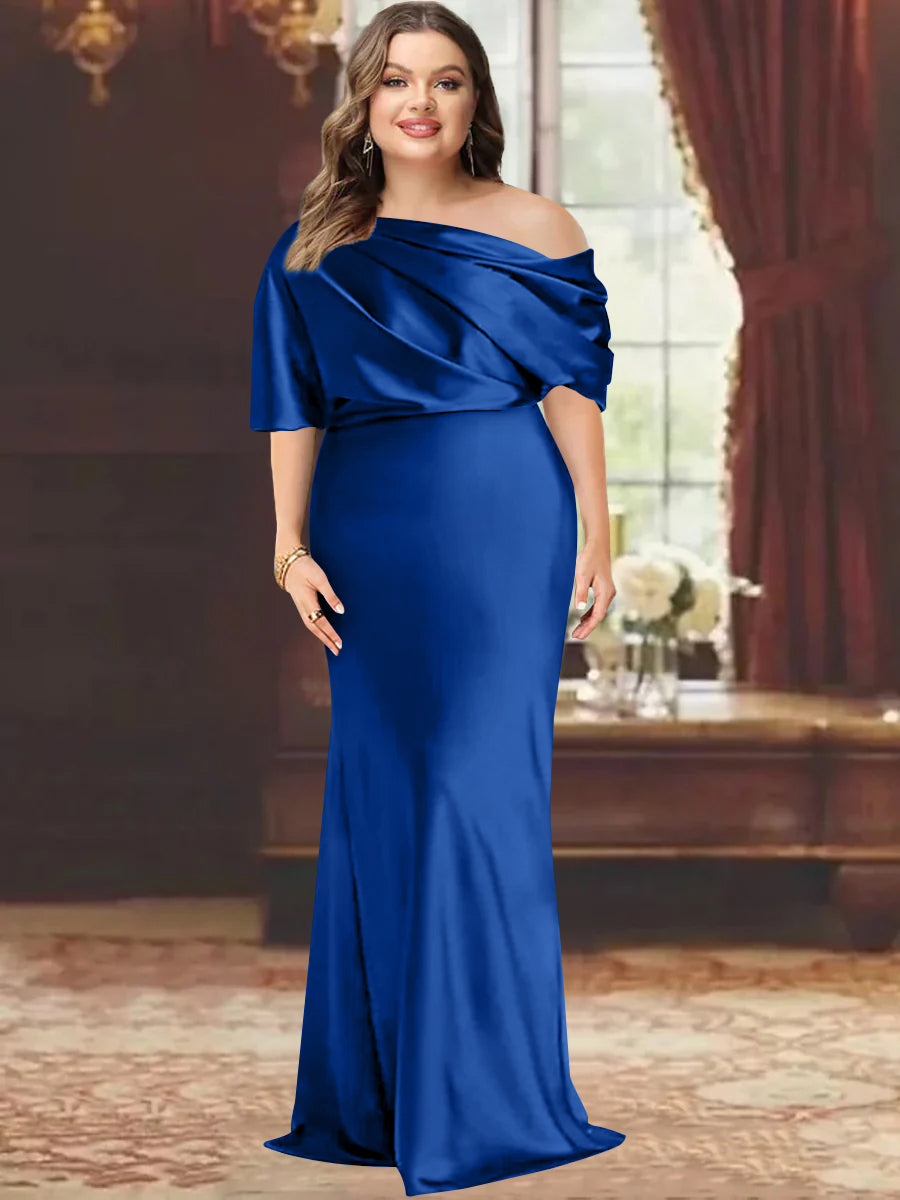 Sheath/Column One-Shoulder Floor-Length Plus Size Mother of the Bride Dresses with Ruffles