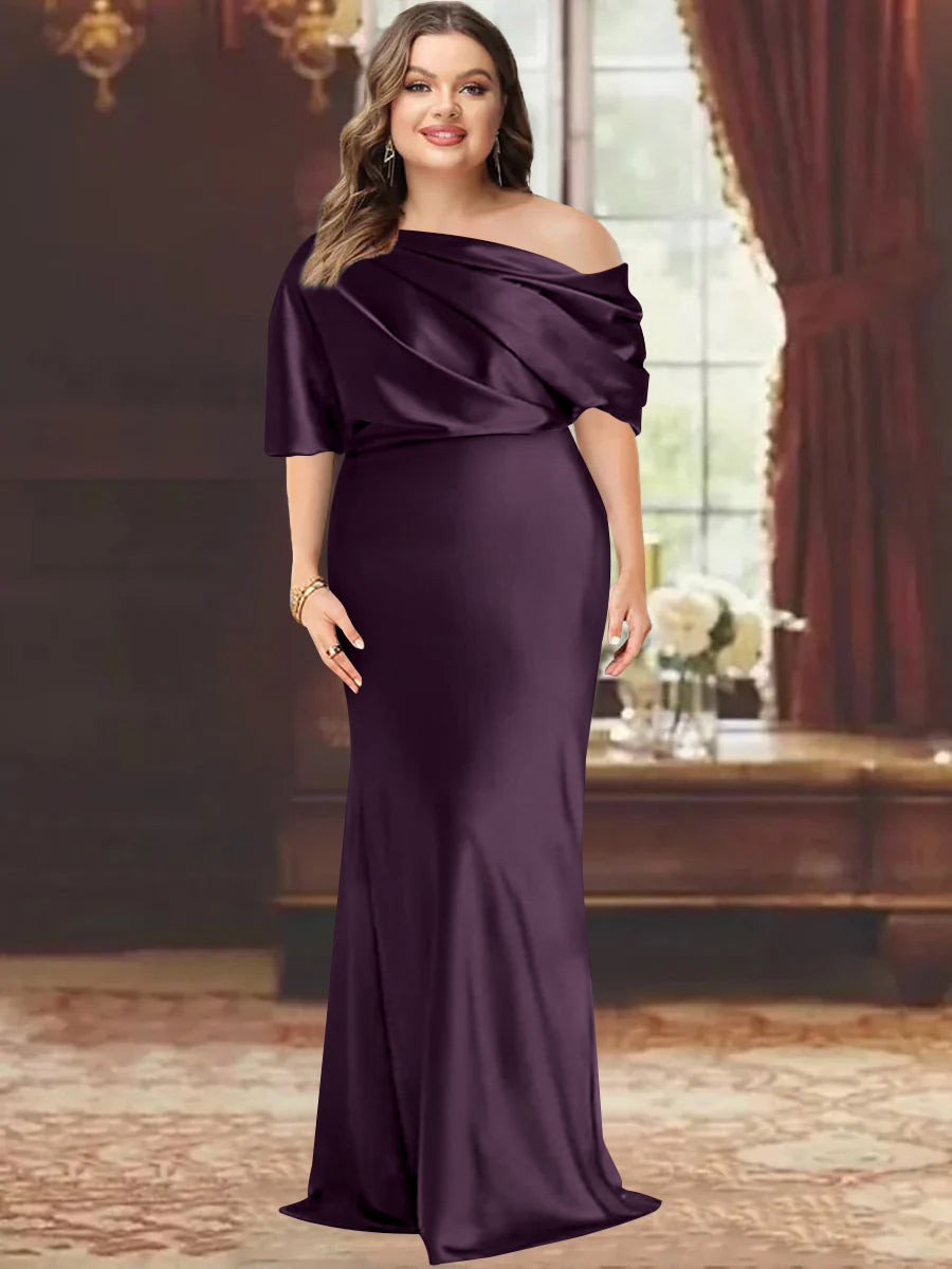 Sheath/Column One-Shoulder Floor-Length Plus Size Mother of the Bride Dresses with Ruffles