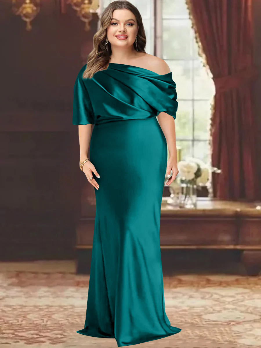 Sheath/Column One-Shoulder Floor-Length Plus Size Mother of the Bride Dresses with Ruffles