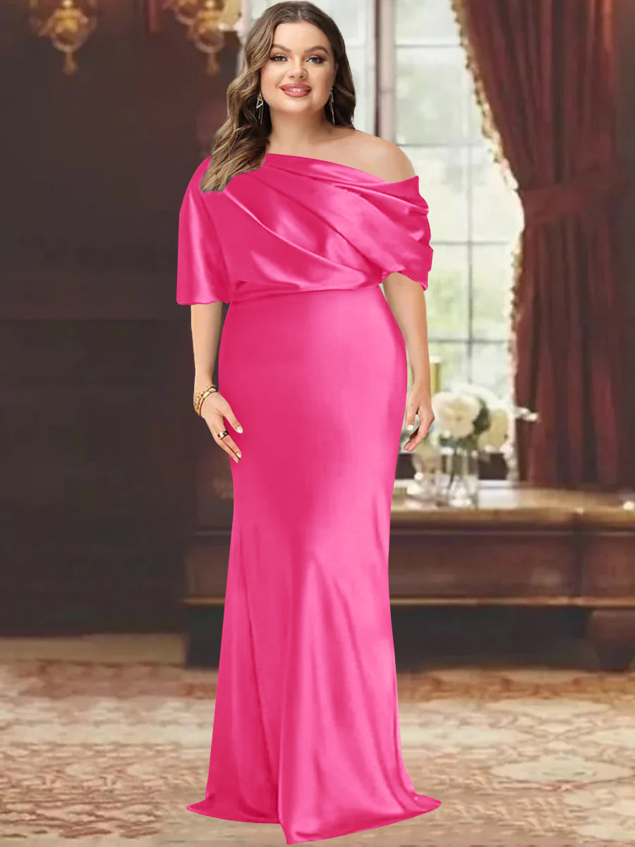 Sheath/Column One-Shoulder Floor-Length Plus Size Mother of the Bride Dresses with Ruffles
