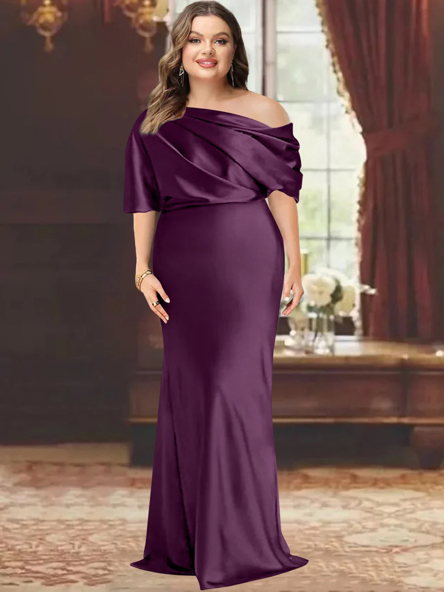 Sheath/Column One-Shoulder Floor-Length Plus Size Mother of the Bride Dresses with Ruffles