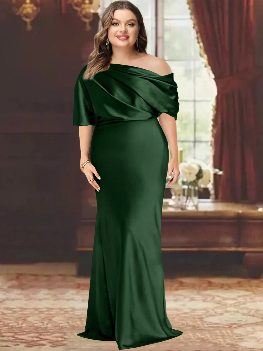 Sheath/Column One-Shoulder Floor-Length Plus Size Mother of the Bride Dresses with Ruffles