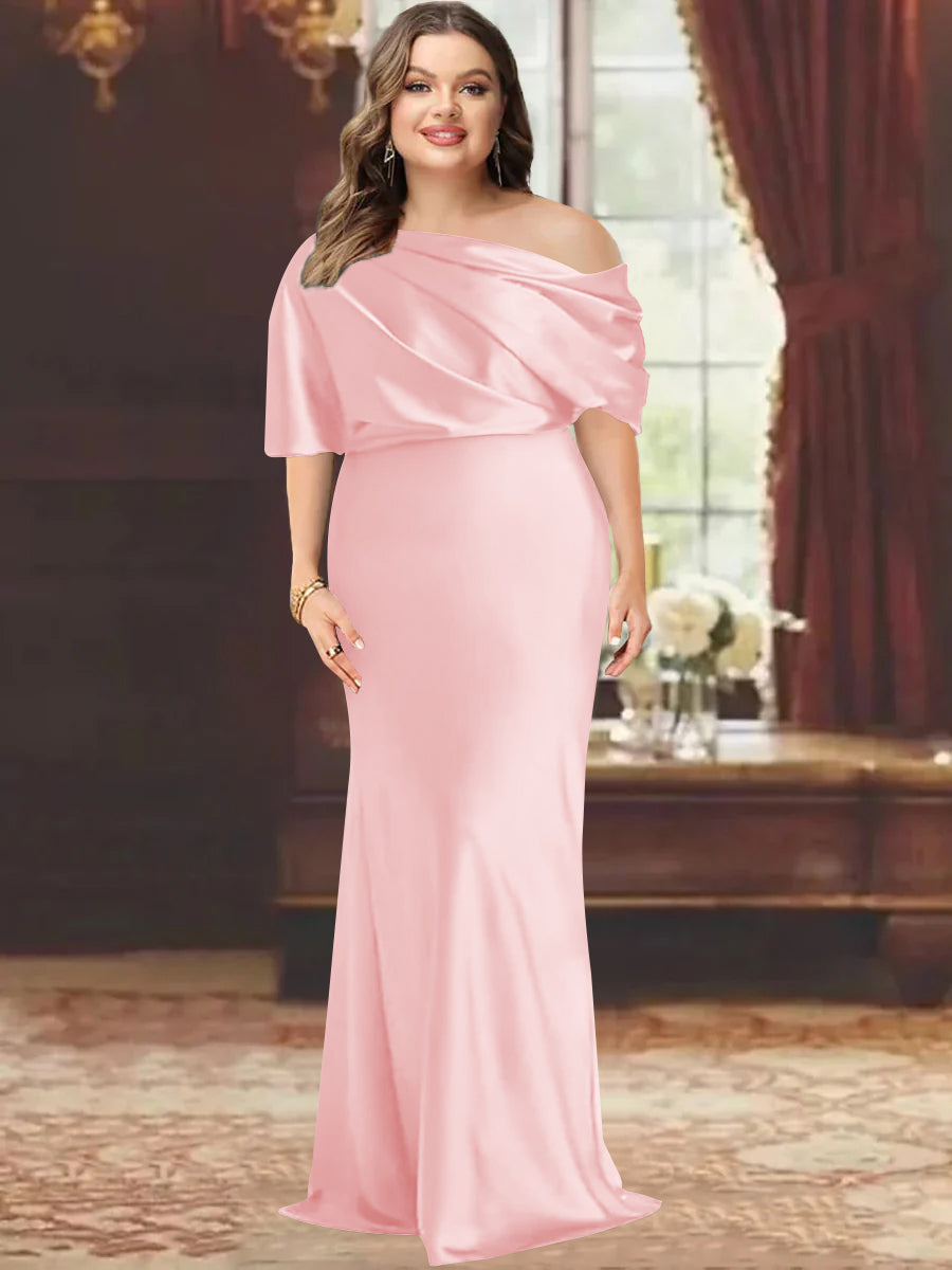 Sheath/Column One-Shoulder Floor-Length Plus Size Mother of the Bride Dresses with Ruffles