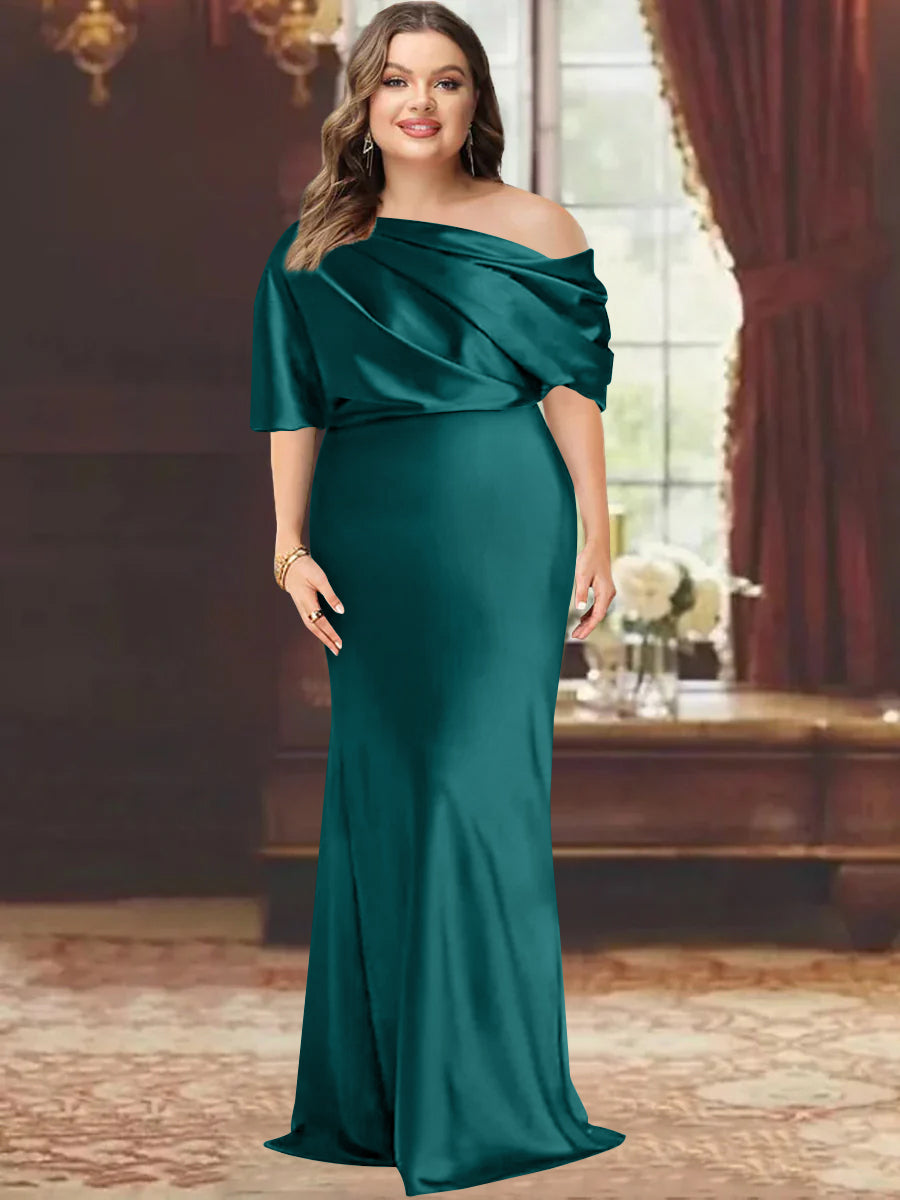 Sheath/Column One-Shoulder Floor-Length Plus Size Mother of the Bride Dresses with Ruffles