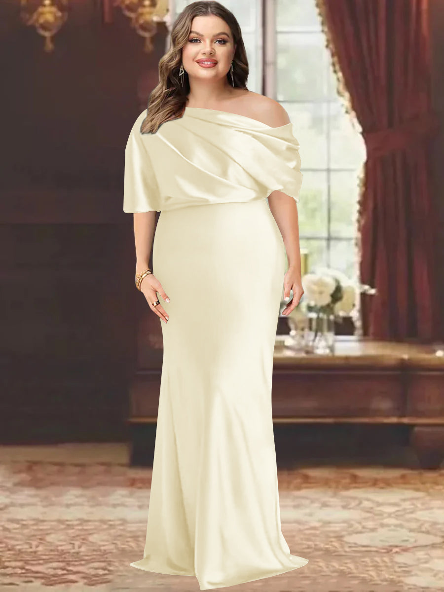 Sheath/Column One-Shoulder Floor-Length Plus Size Mother of the Bride Dresses with Ruffles