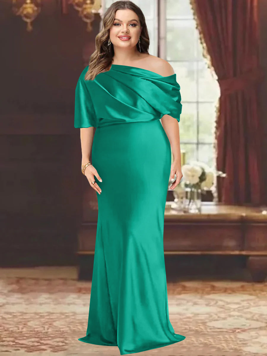 Sheath/Column One-Shoulder Floor-Length Plus Size Mother of the Bride Dresses with Ruffles