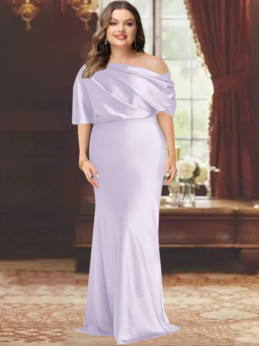 Sheath/Column One-Shoulder Floor-Length Plus Size Mother of the Bride Dresses with Ruffles