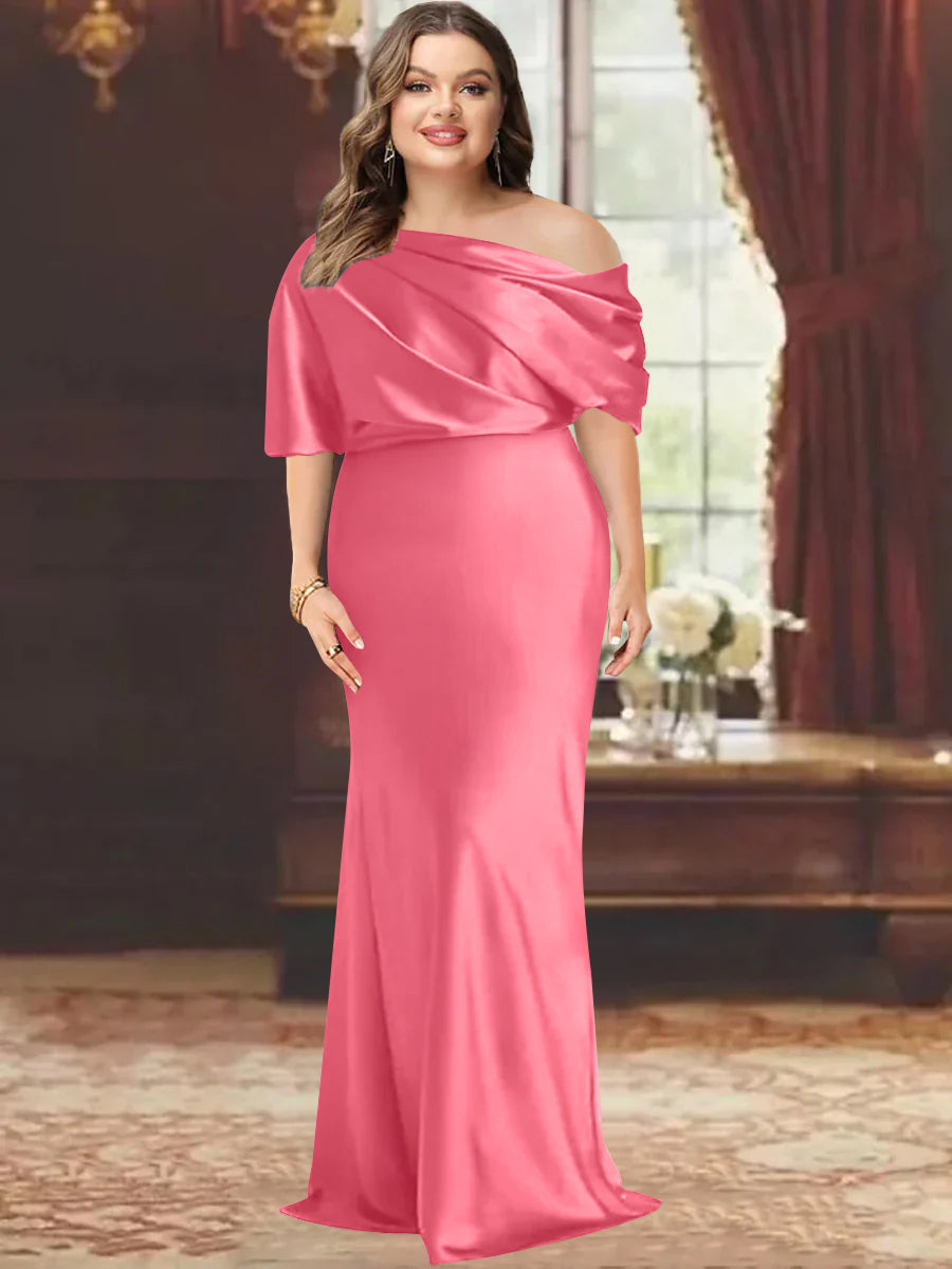 Sheath/Column One-Shoulder Floor-Length Plus Size Mother of the Bride Dresses with Ruffles