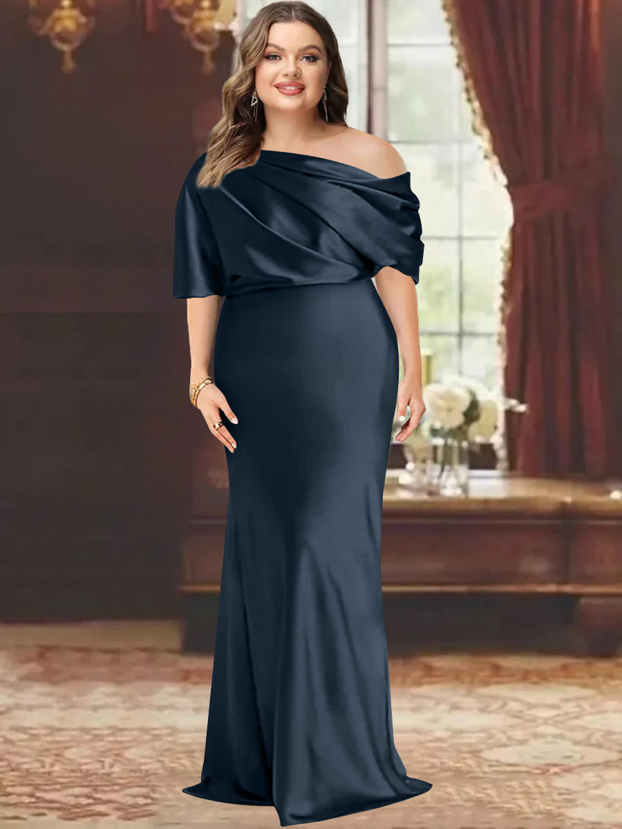 Sheath/Column One-Shoulder Floor-Length Plus Size Mother of the Bride Dresses with Ruffles