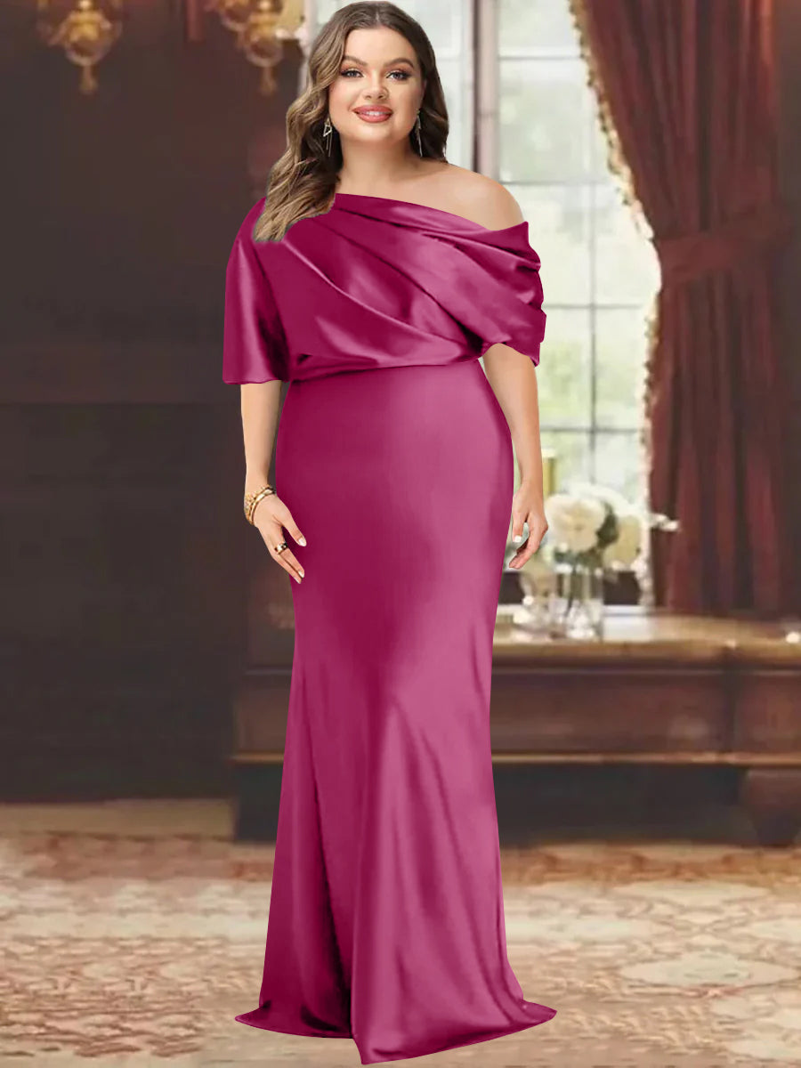 Sheath/Column One-Shoulder Floor-Length Plus Size Mother of the Bride Dresses with Ruffles