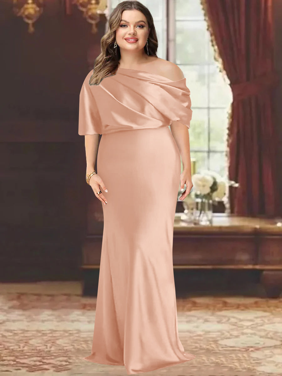 Sheath/Column One-Shoulder Floor-Length Plus Size Mother of the Bride Dresses with Ruffles
