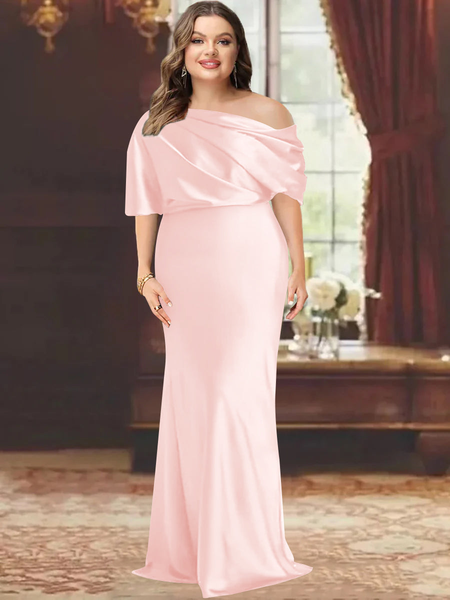 Sheath/Column One-Shoulder Floor-Length Plus Size Mother of the Bride Dresses with Ruffles