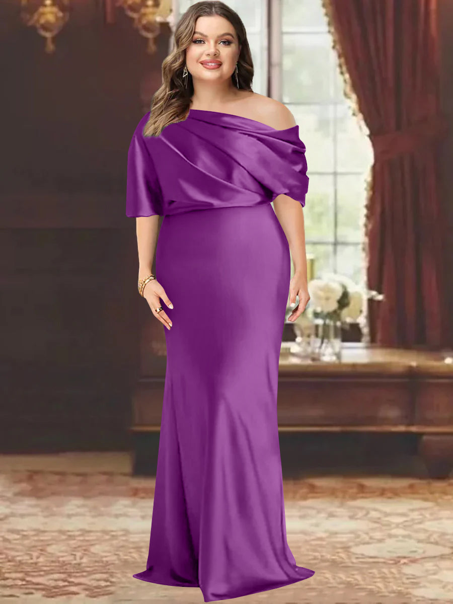 Sheath/Column One-Shoulder Floor-Length Plus Size Mother of the Bride Dresses with Ruffles