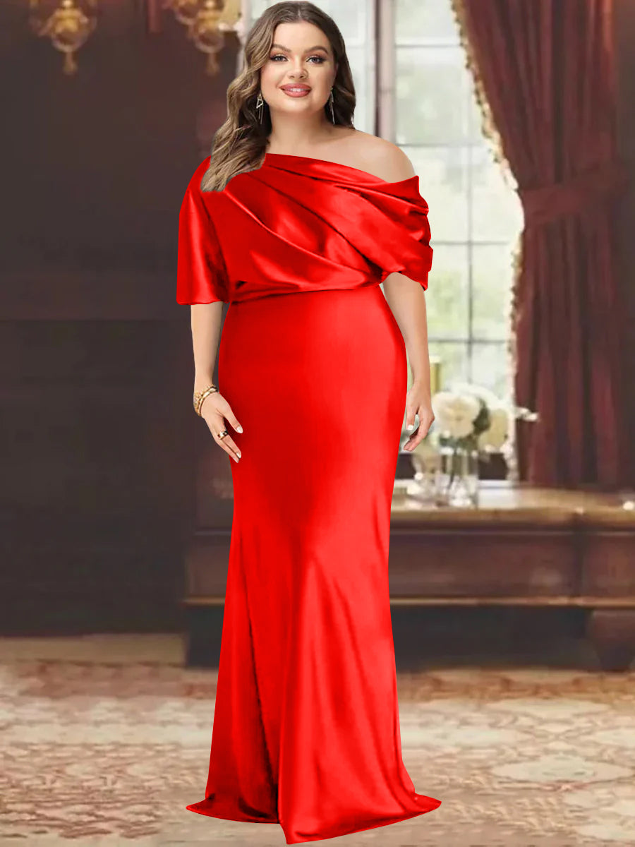 Sheath/Column One-Shoulder Floor-Length Plus Size Mother of the Bride Dresses with Ruffles