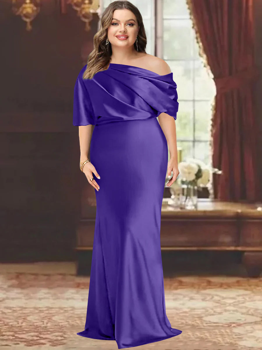 Sheath/Column One-Shoulder Floor-Length Plus Size Mother of the Bride Dresses with Ruffles