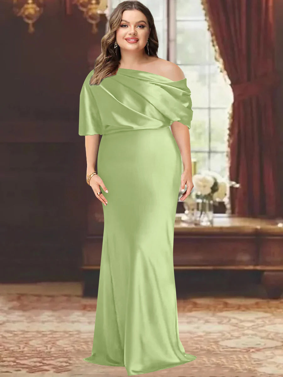 Sheath/Column One-Shoulder Floor-Length Plus Size Mother of the Bride Dresses with Ruffles