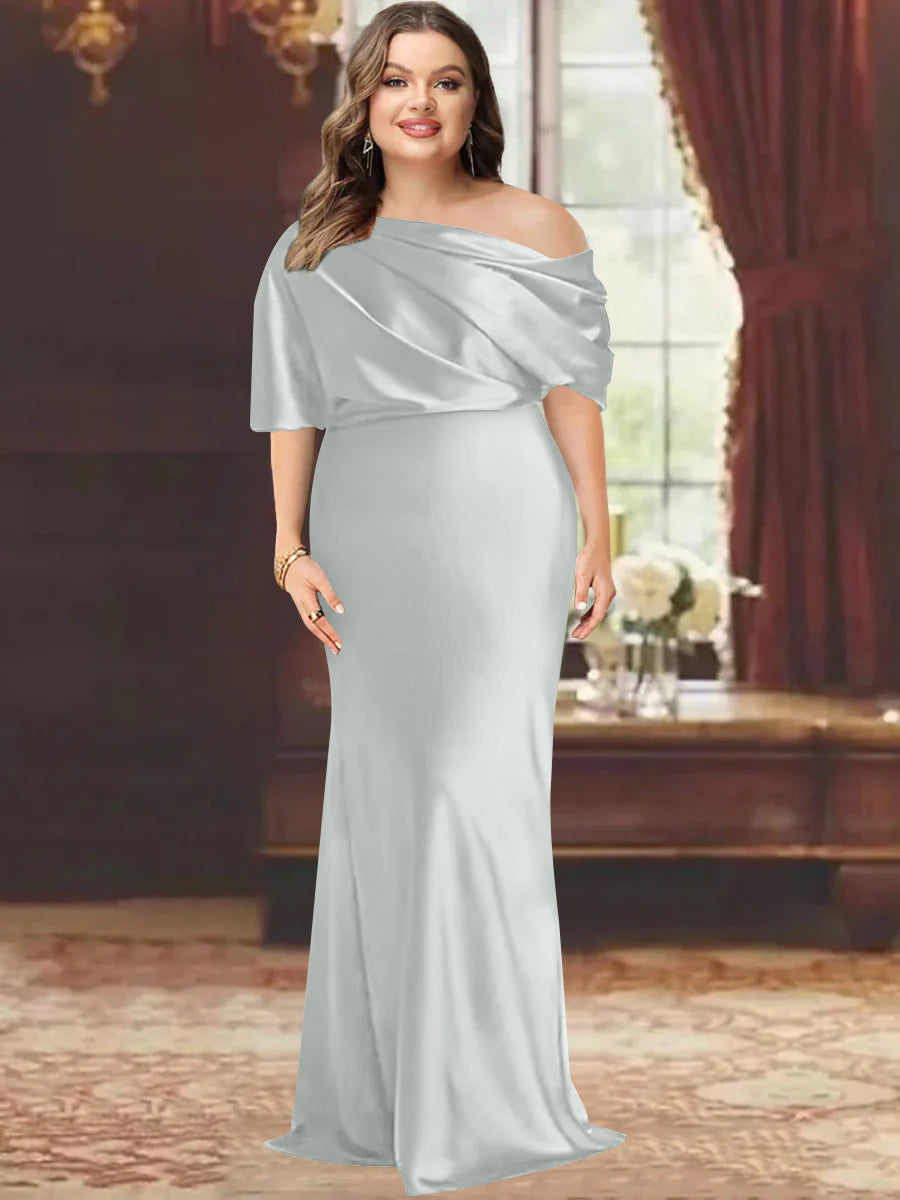 Sheath/Column One-Shoulder Floor-Length Plus Size Mother of the Bride Dresses with Ruffles