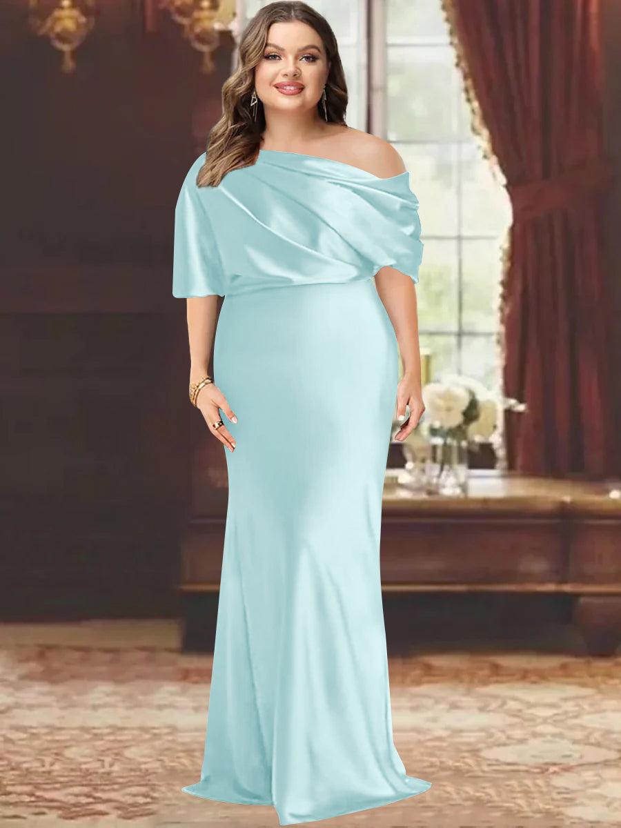 Sheath/Column One-Shoulder Floor-Length Plus Size Mother of the Bride Dresses with Ruffles