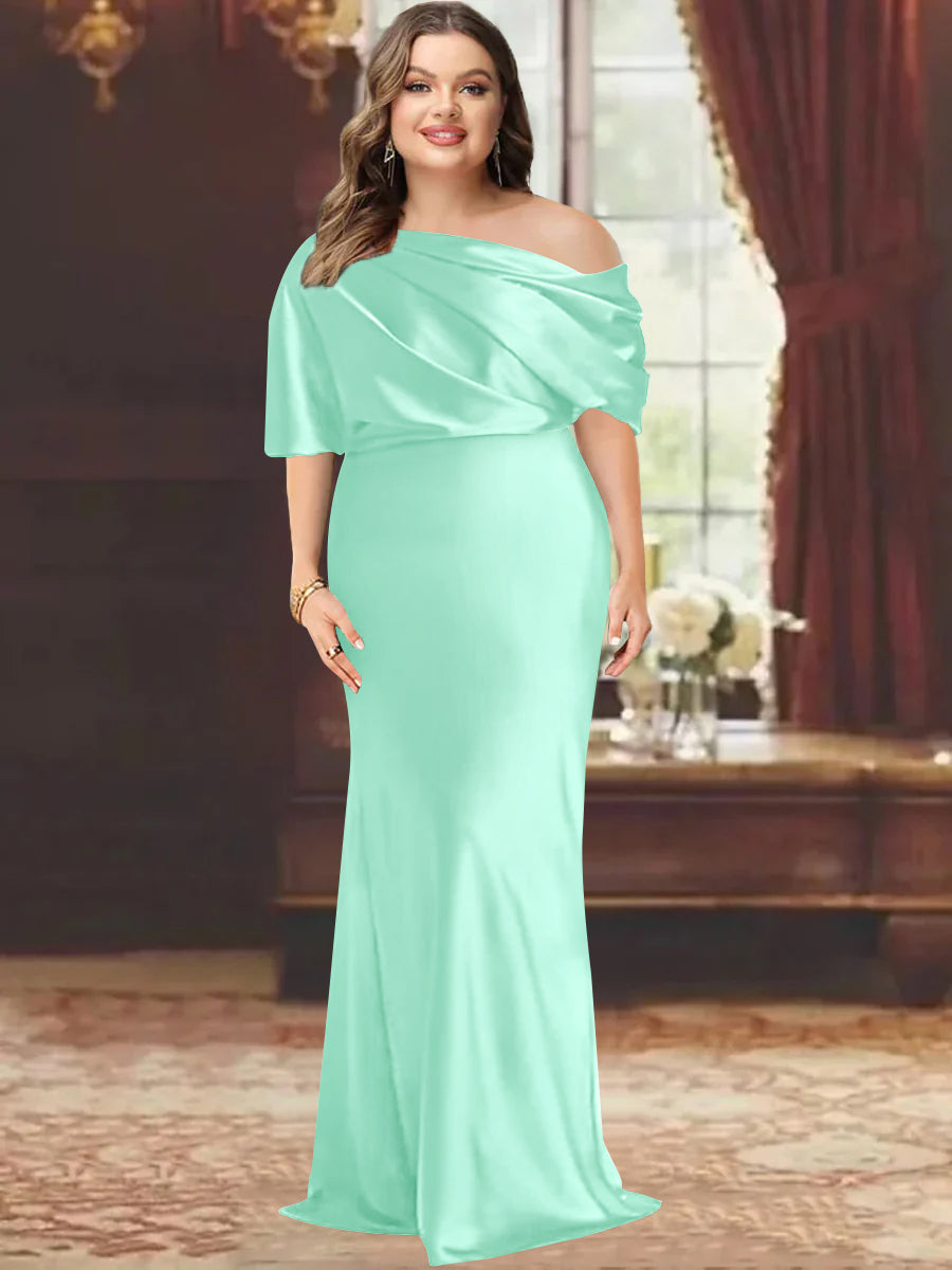 Sheath/Column One-Shoulder Floor-Length Plus Size Mother of the Bride Dresses with Ruffles