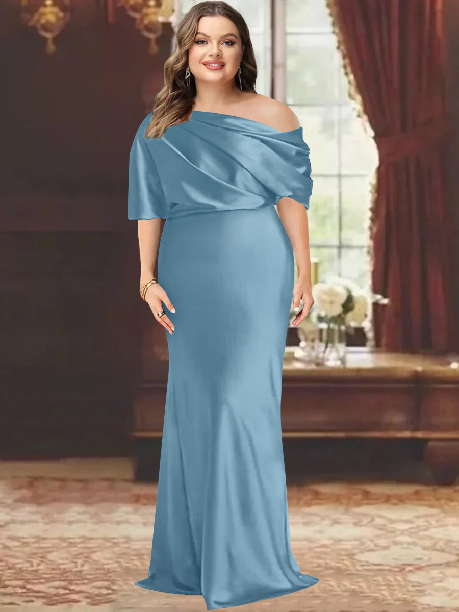 Sheath/Column One-Shoulder Floor-Length Plus Size Mother of the Bride Dresses with Ruffles