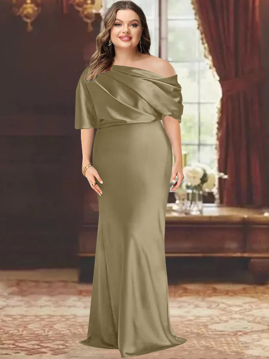 Sheath/Column One-Shoulder Floor-Length Plus Size Mother of the Bride Dresses with Ruffles
