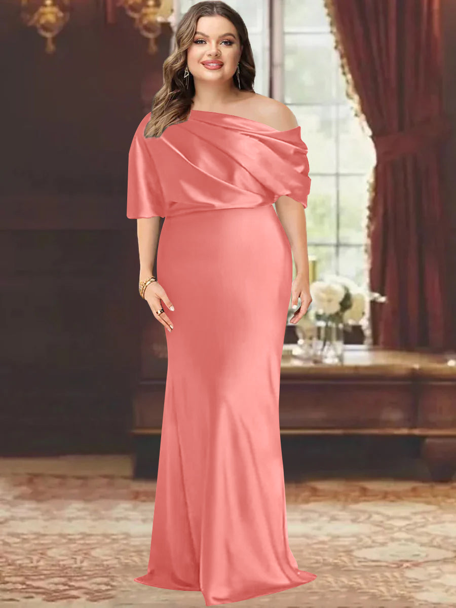 Sheath/Column One-Shoulder Floor-Length Plus Size Mother of the Bride Dresses with Ruffles
