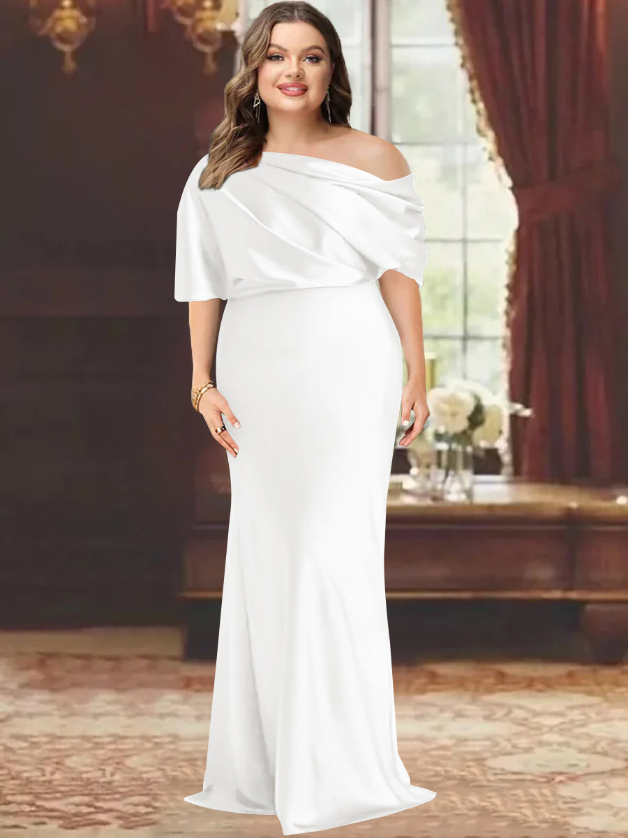 Sheath/Column One-Shoulder Floor-Length Plus Size Mother of the Bride Dresses with Ruffles