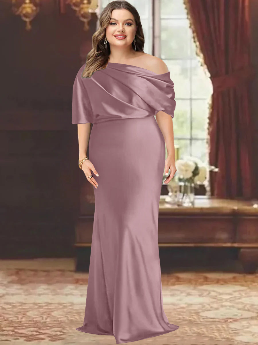 Sheath/Column One-Shoulder Floor-Length Plus Size Mother of the Bride Dresses with Ruffles