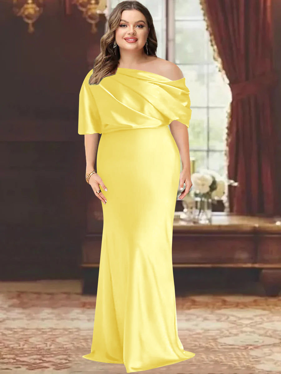 Sheath/Column One-Shoulder Floor-Length Plus Size Mother of the Bride Dresses with Ruffles