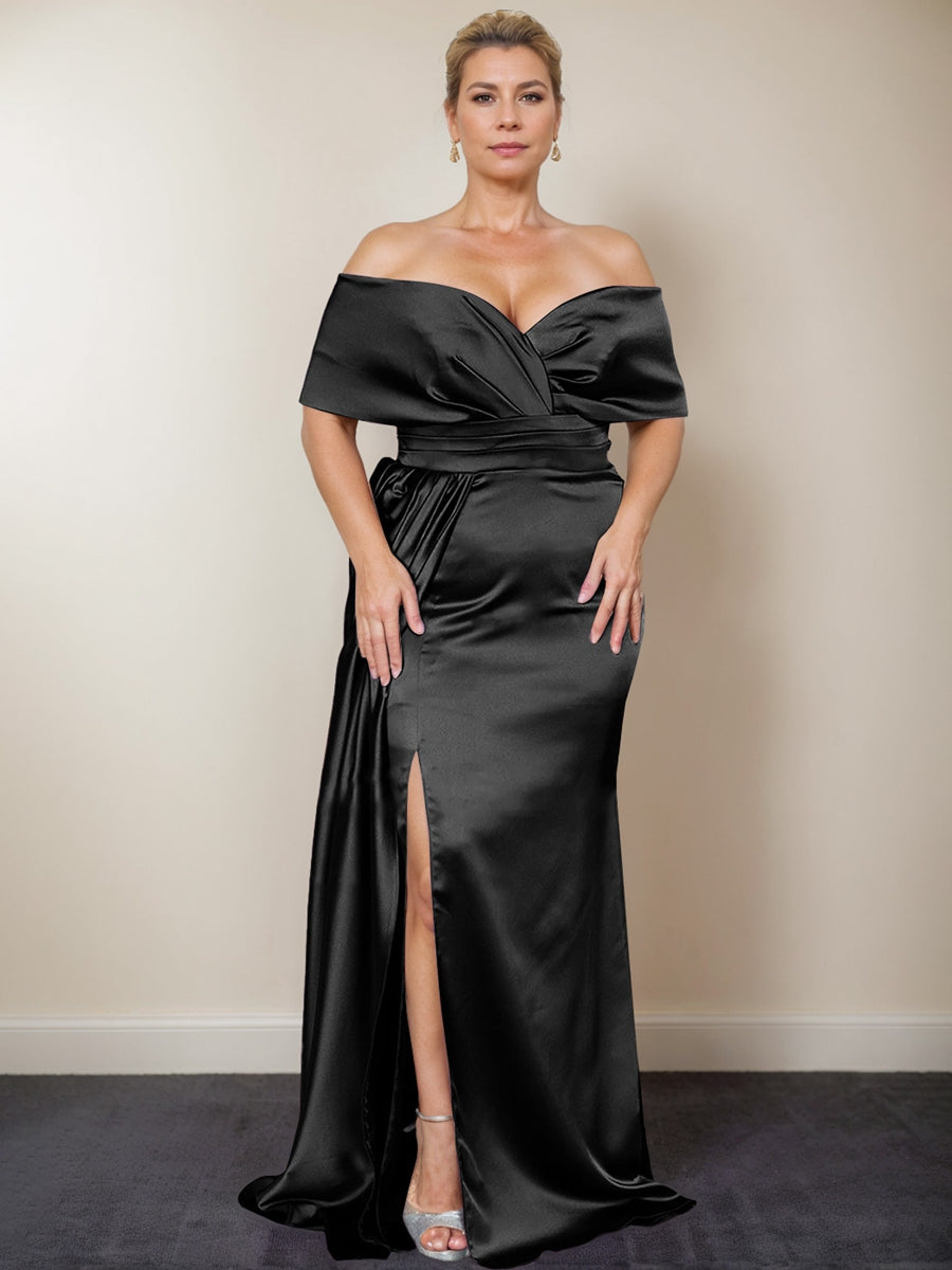 Trumpet/Mermaid Off-the-Shoulder Plus Size Mother of the Bride Dresses with Split Side