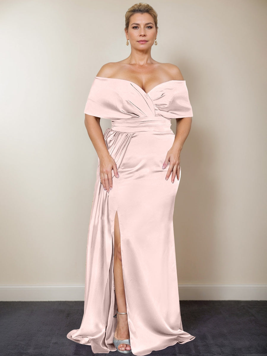 Trumpet/Mermaid Off-the-Shoulder Plus Size Mother of the Bride Dresses with Split Side