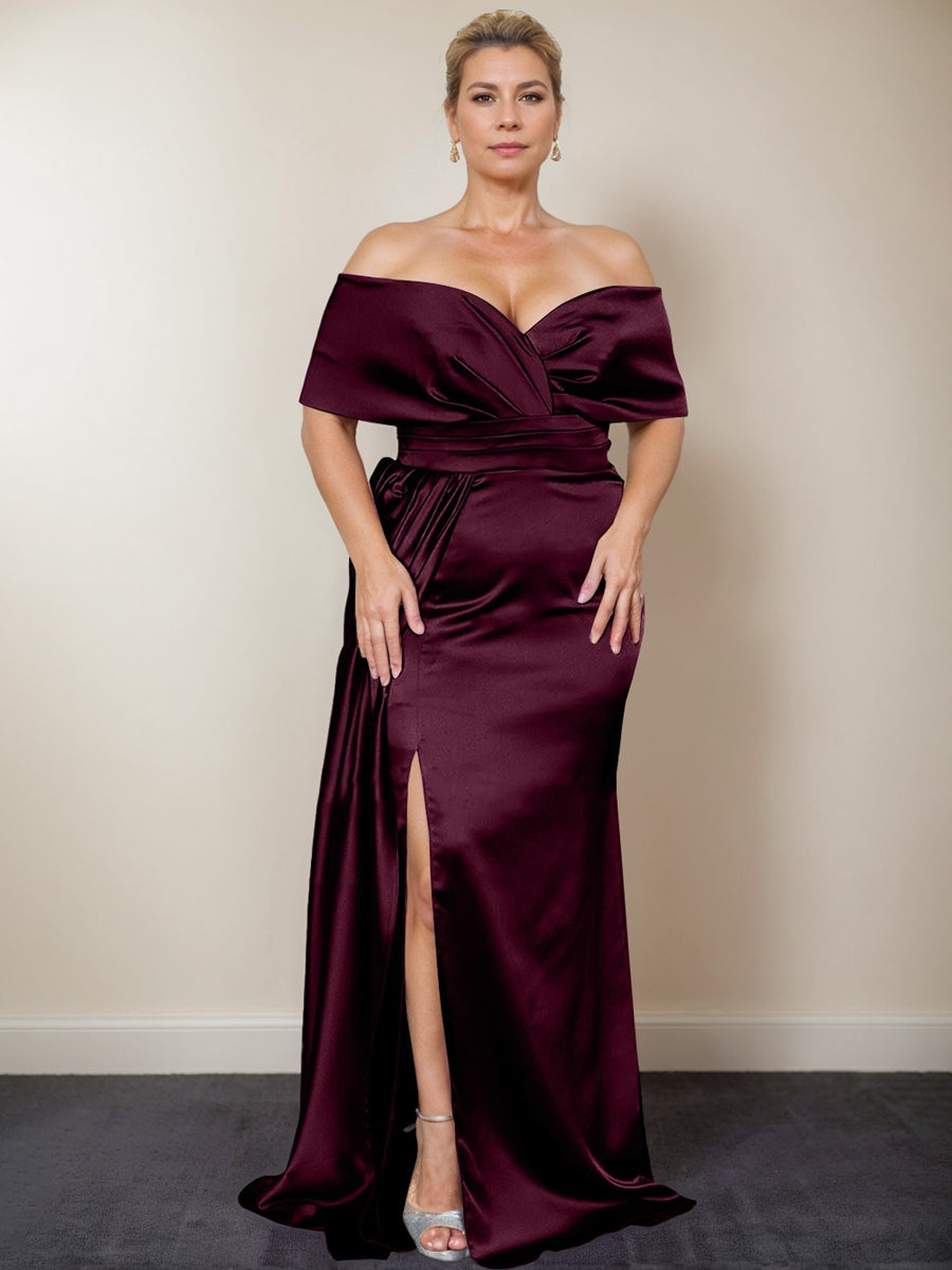 Trumpet/Mermaid Off-the-Shoulder Plus Size Mother of the Bride Dresses with Split Side