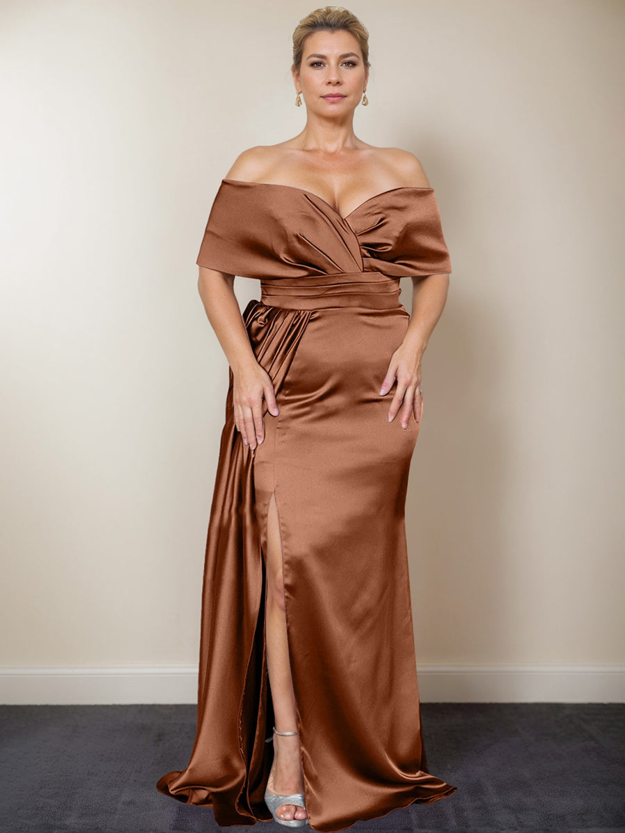 Trumpet/Mermaid Off-the-Shoulder Plus Size Mother of the Bride Dresses with Split Side