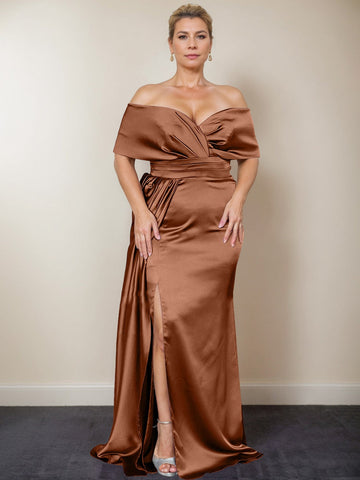 Trumpet/Mermaid Off-the-Shoulder Plus Size Mother of the Bride Dresses with Split Side