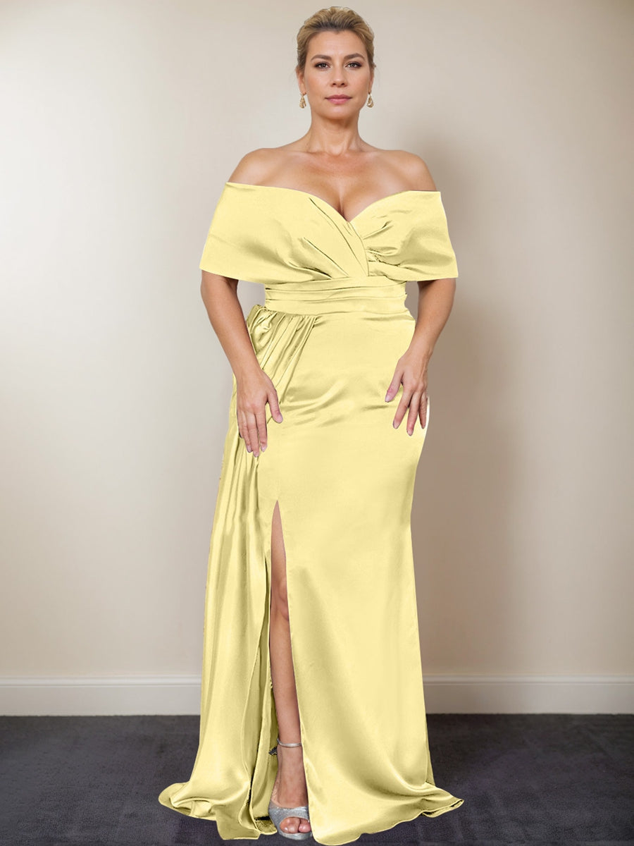 Trumpet/Mermaid Off-the-Shoulder Plus Size Mother of the Bride Dresses with Split Side