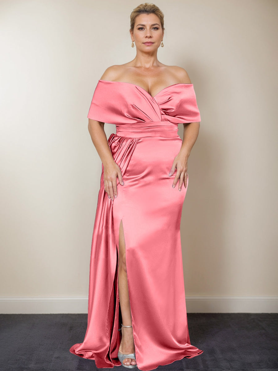 Trumpet/Mermaid Off-the-Shoulder Plus Size Mother of the Bride Dresses with Split Side