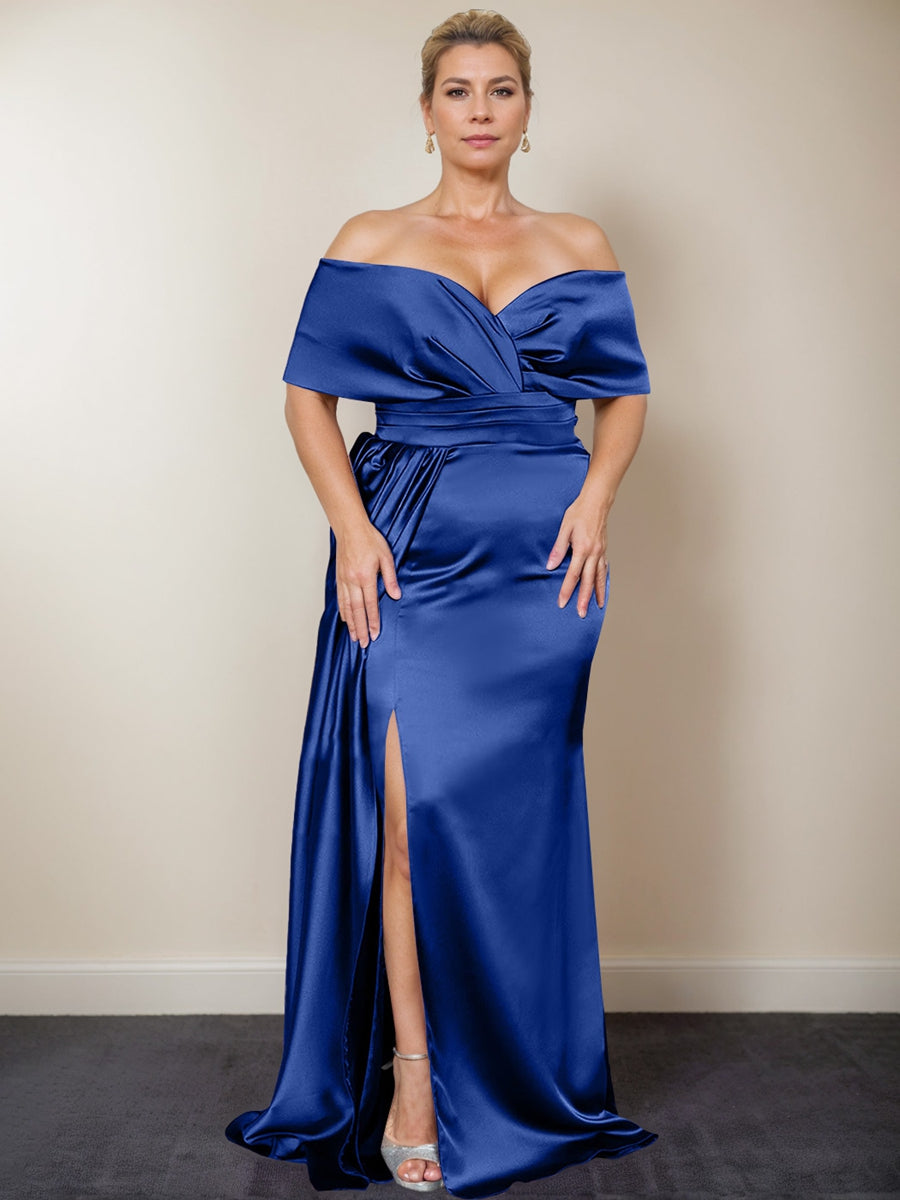 Trumpet/Mermaid Off-the-Shoulder Plus Size Mother of the Bride Dresses with Split Side