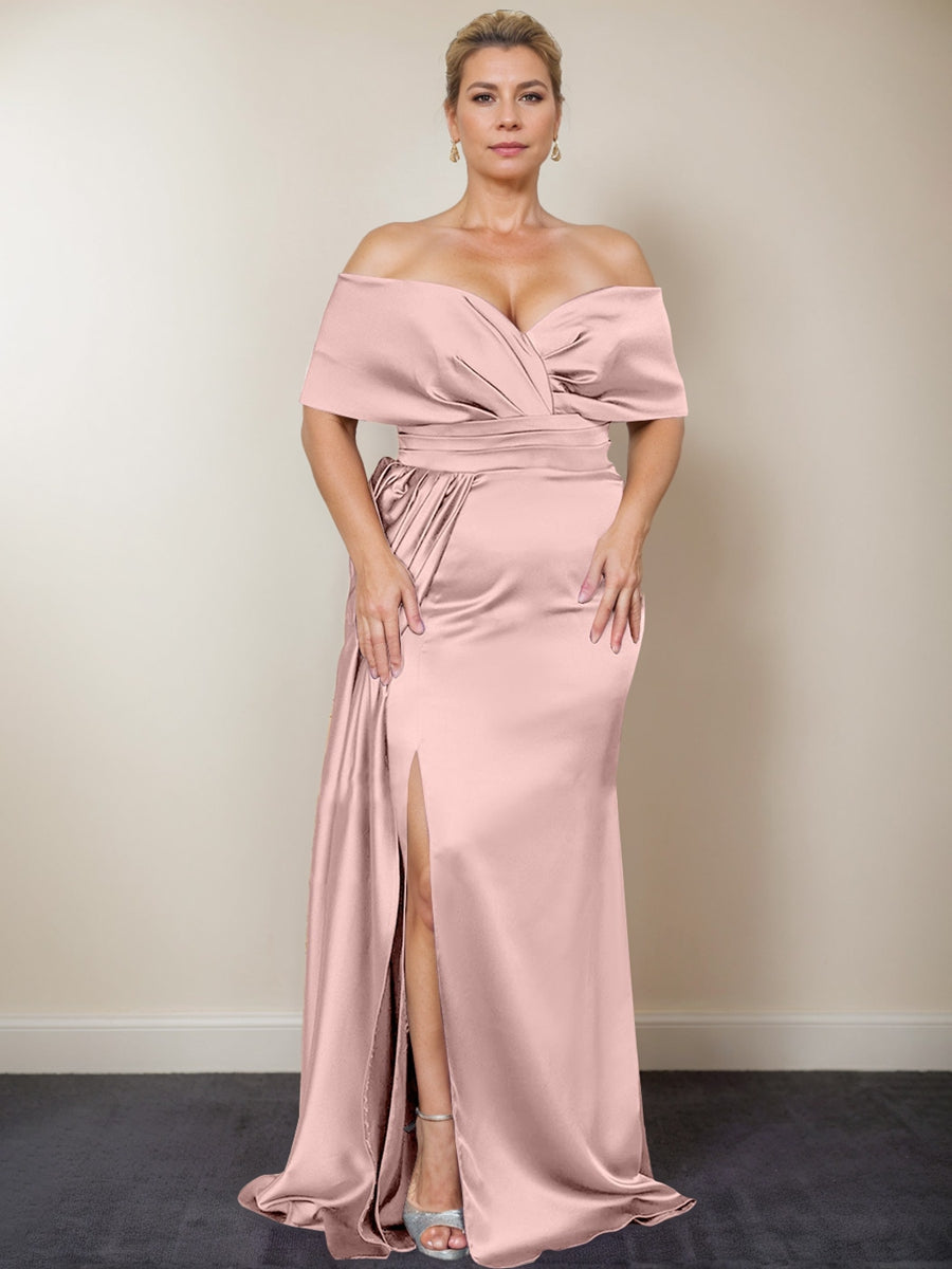 Trumpet/Mermaid Off-the-Shoulder Plus Size Mother of the Bride Dresses with Split Side