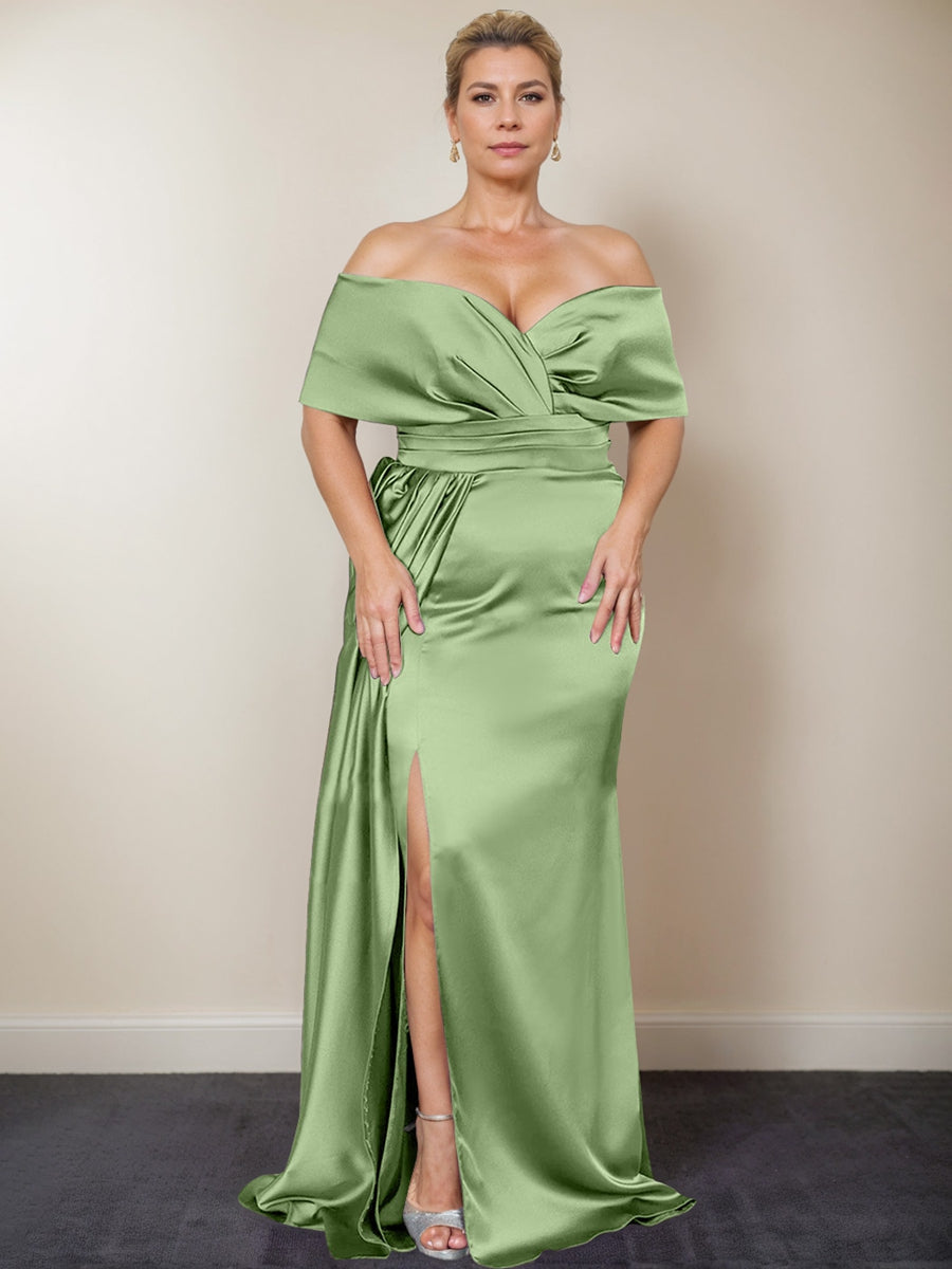 Trumpet/Mermaid Off-the-Shoulder Plus Size Mother of the Bride Dresses with Split Side