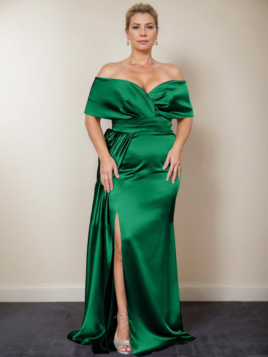 Trumpet/Mermaid Off-the-Shoulder Plus Size Mother of the Bride Dresses with Split Side