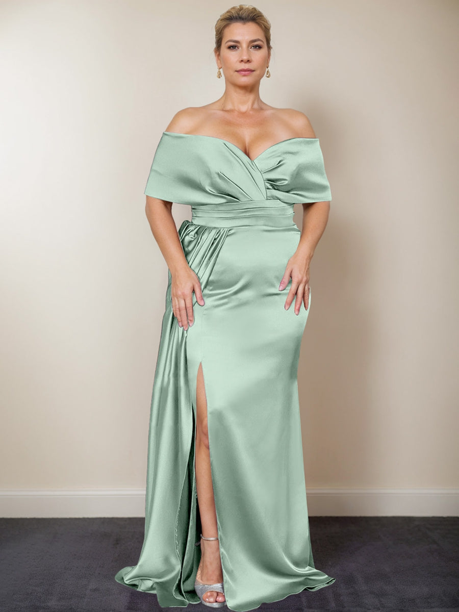 Trumpet/Mermaid Off-the-Shoulder Plus Size Mother of the Bride Dresses with Split Side
