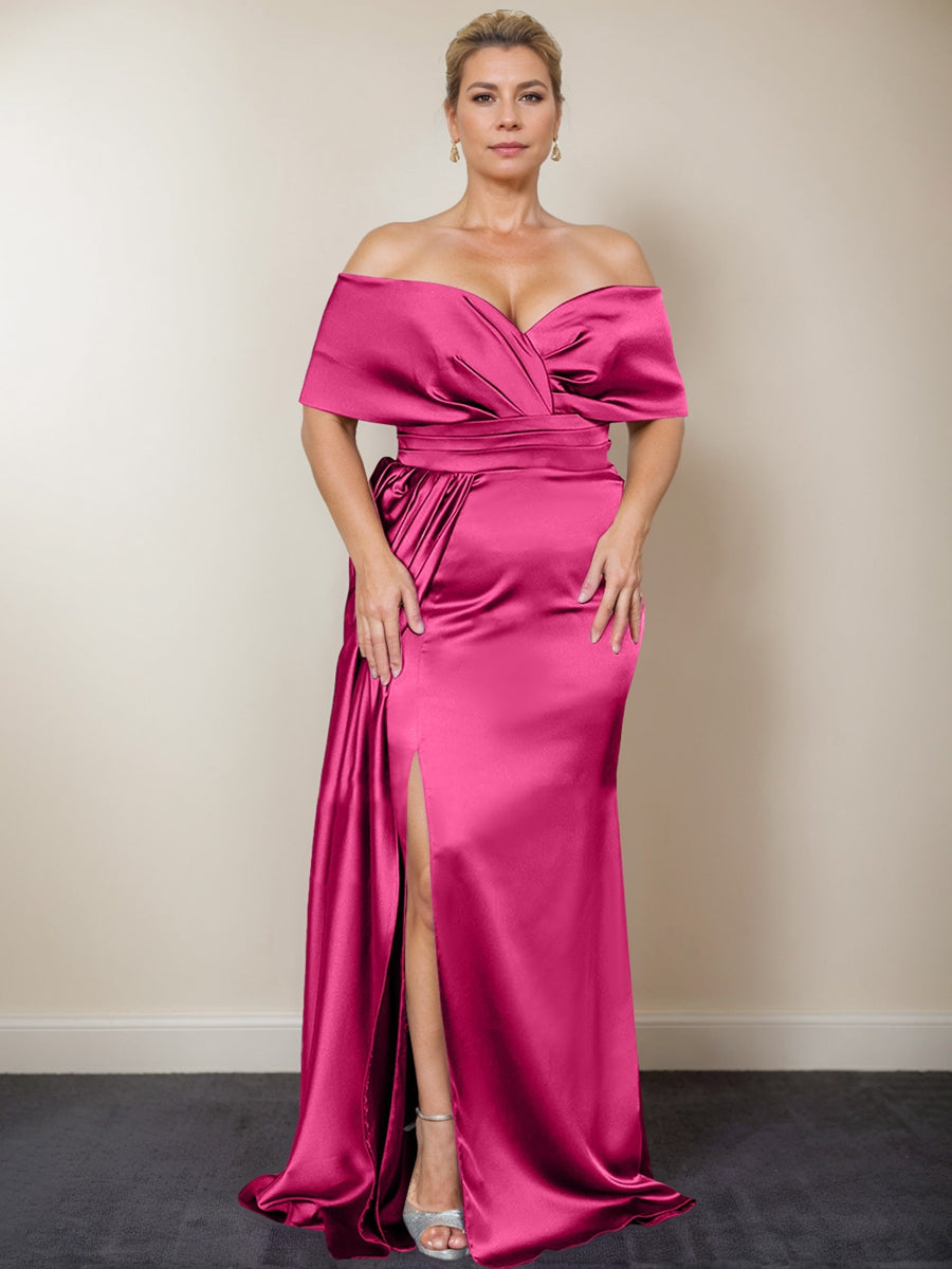 Trumpet/Mermaid Off-the-Shoulder Plus Size Mother of the Bride Dresses with Split Side