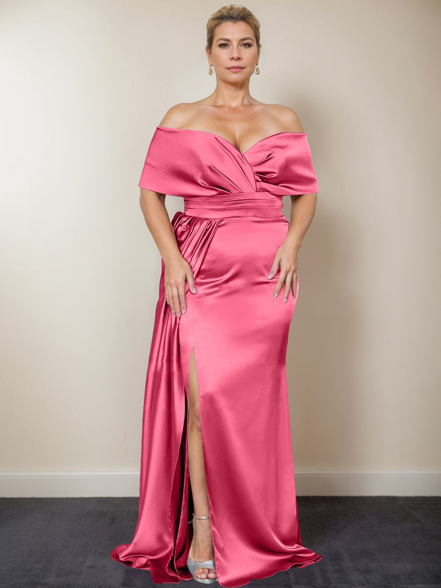Trumpet/Mermaid Off-the-Shoulder Plus Size Mother of the Bride Dresses with Split Side