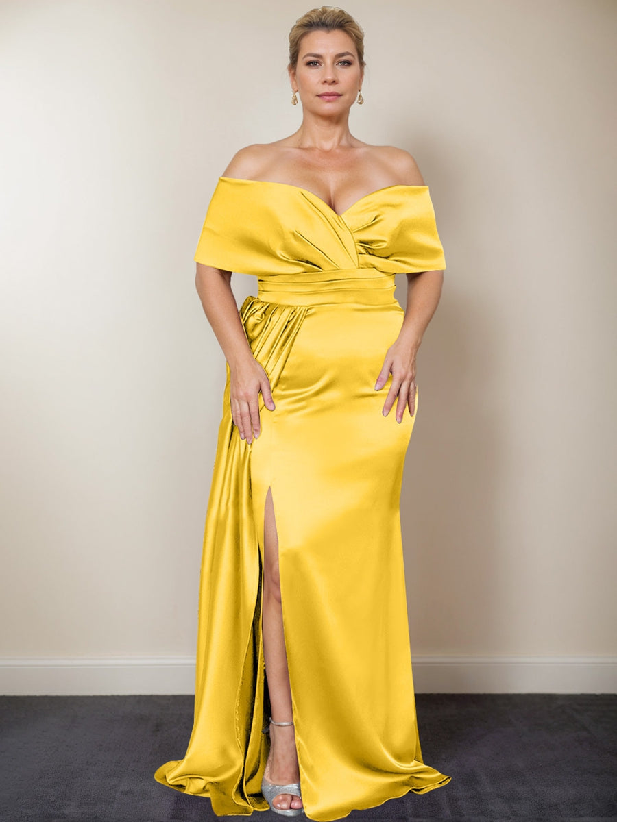 Trumpet/Mermaid Off-the-Shoulder Plus Size Mother of the Bride Dresses with Split Side