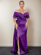 Trumpet/Mermaid Off-the-Shoulder Plus Size Mother of the Bride Dresses with Split Side