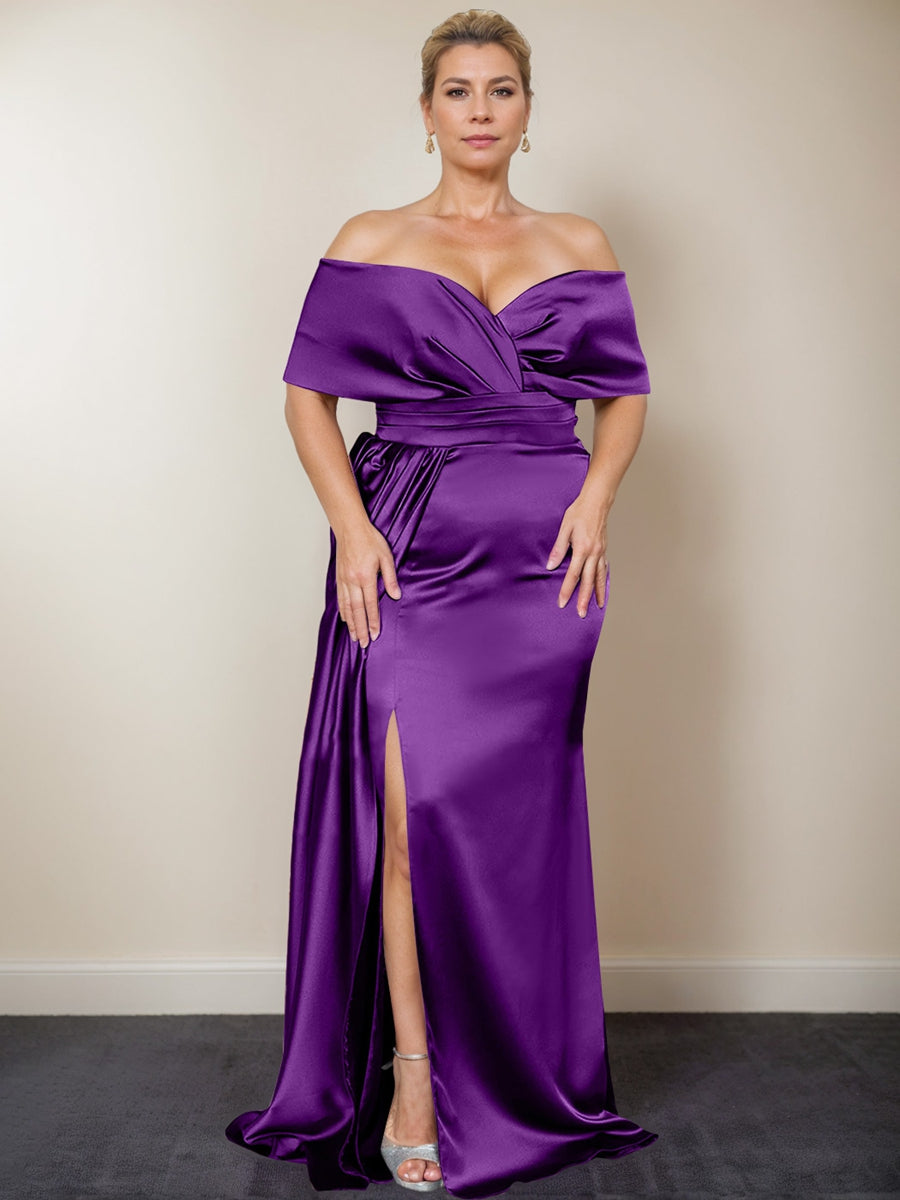Trumpet/Mermaid Off-the-Shoulder Plus Size Mother of the Bride Dresses with Split Side