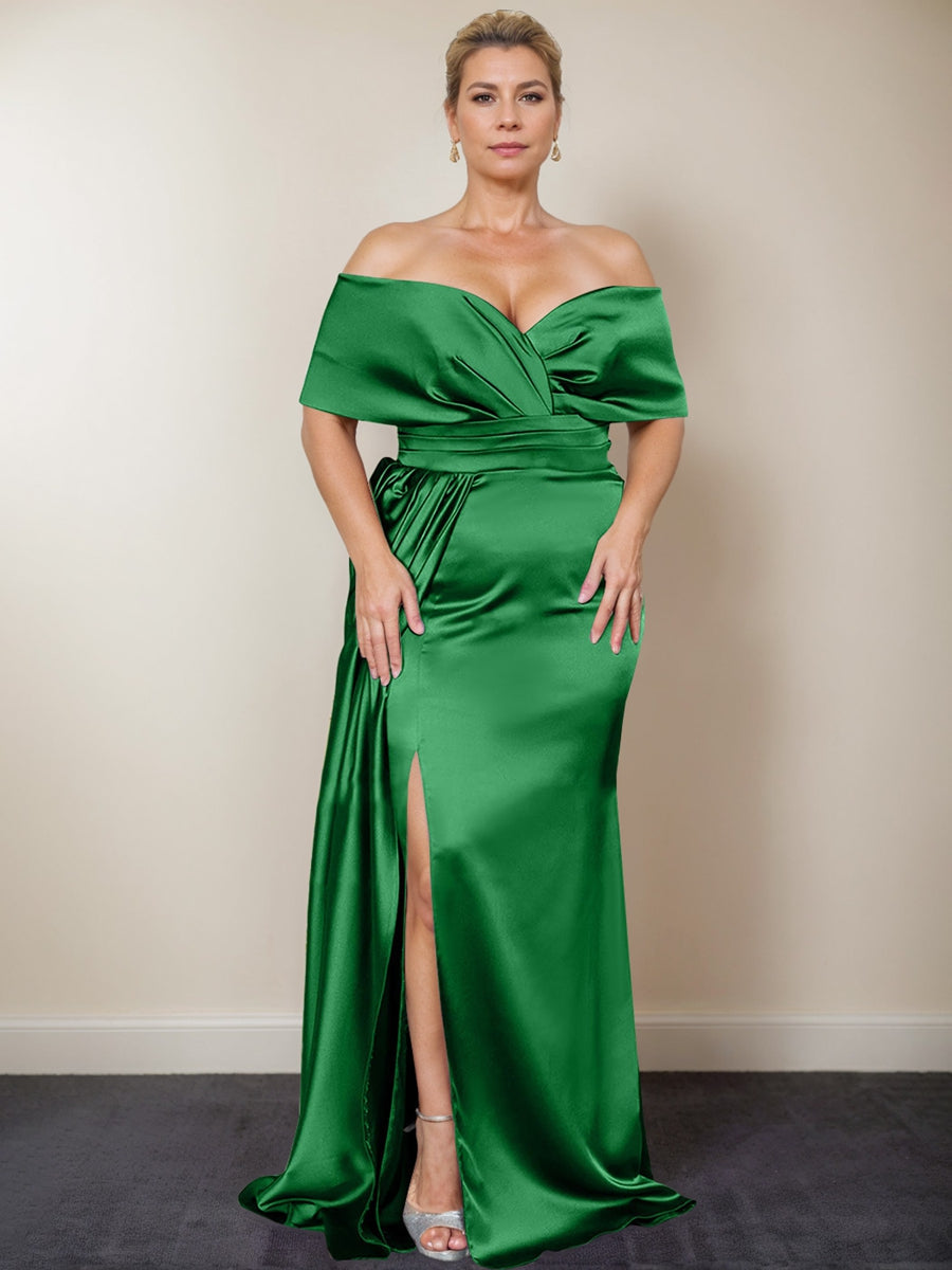 Trumpet/Mermaid Off-the-Shoulder Plus Size Mother of the Bride Dresses with Split Side