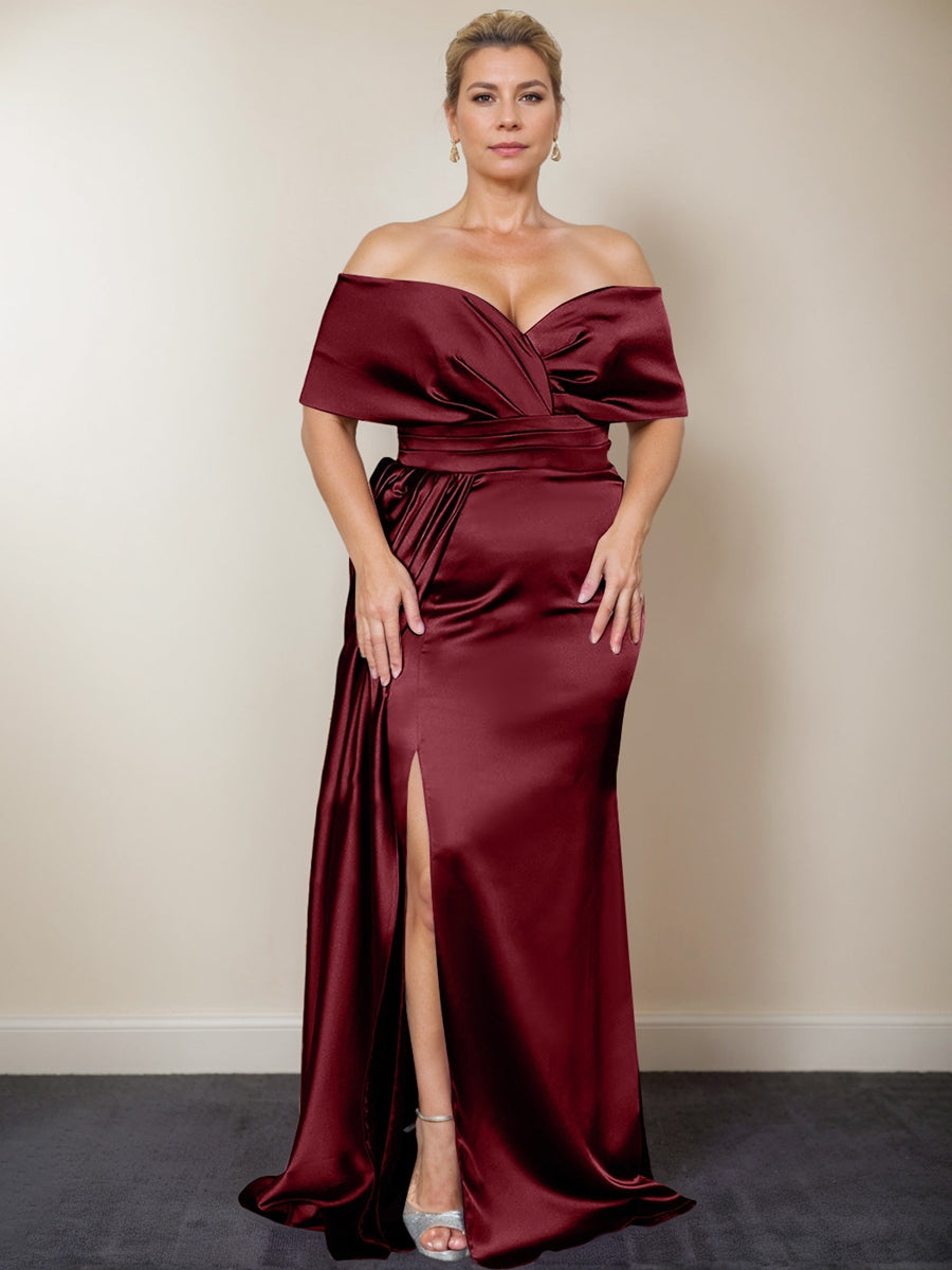 Trumpet/Mermaid Off-the-Shoulder Plus Size Mother of the Bride Dresses with Split Side