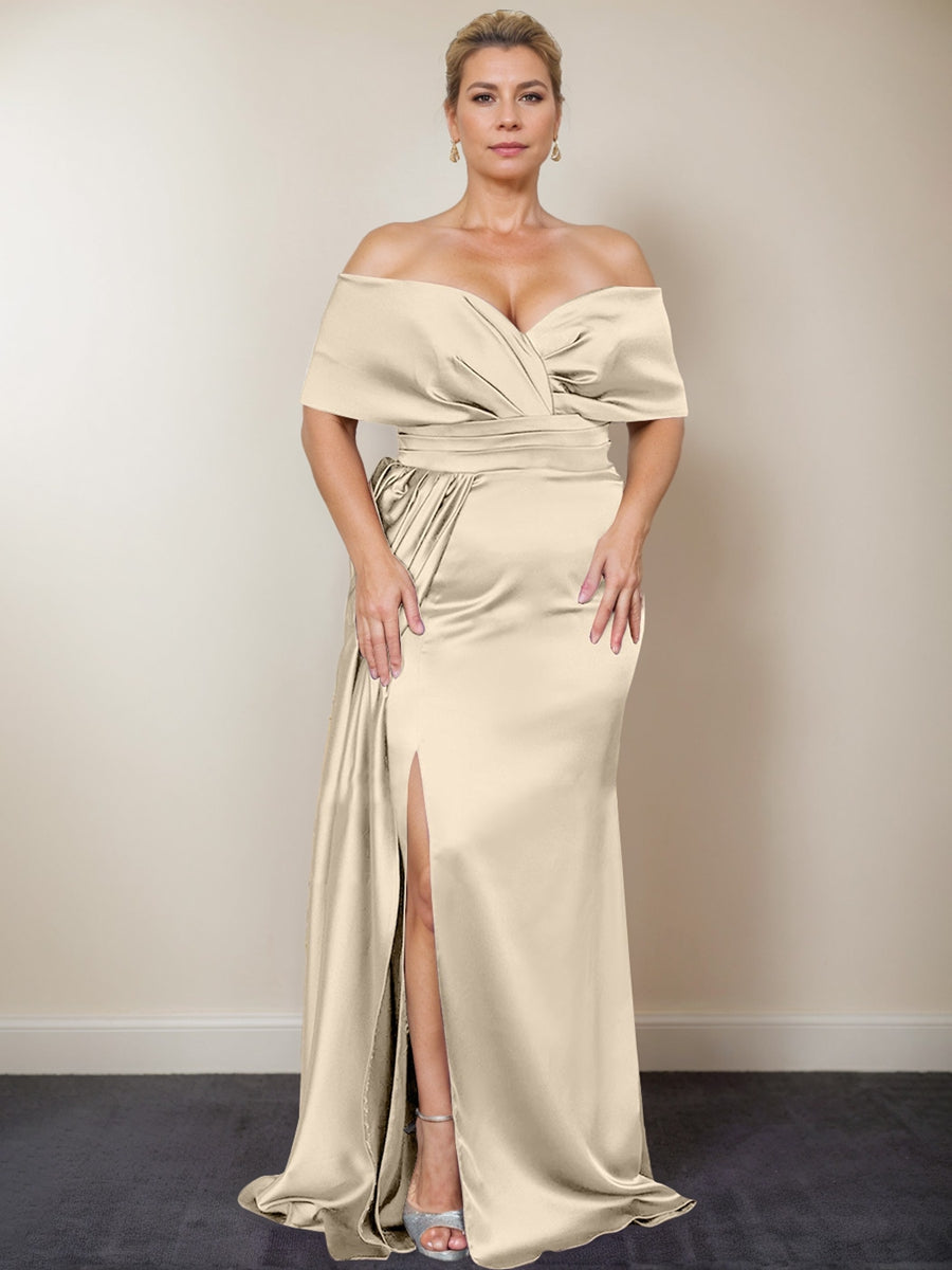 Trumpet/Mermaid Off-the-Shoulder Plus Size Mother of the Bride Dresses with Split Side
